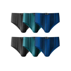 Ondergoed<Blancheporte Gesloten slip met hoge, bedrukte taille - set van 6 grijs + blauw + groen