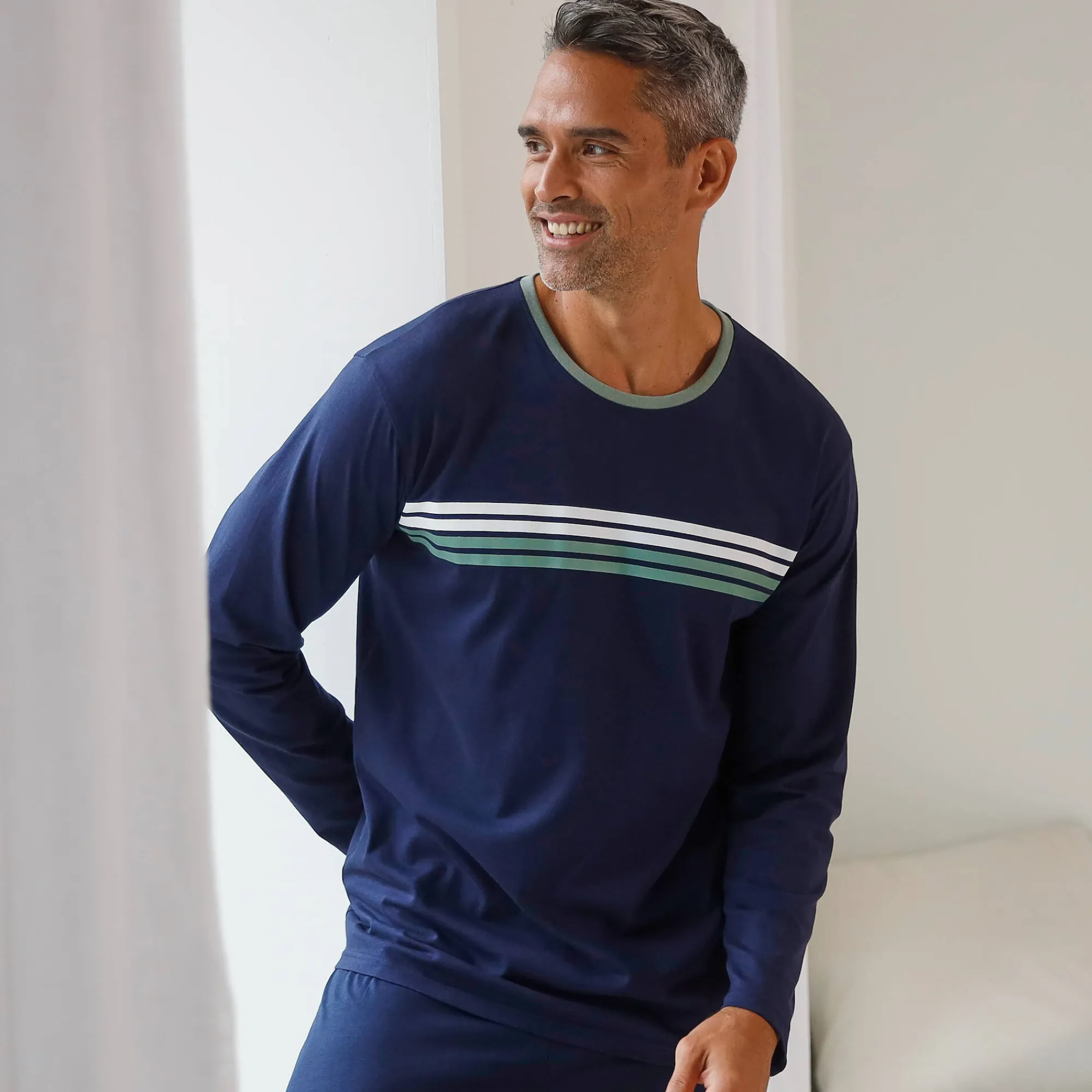 Pyjama En Kamerjas<Blancheporte Gestreept pyjamashirt met lange mouwen marine