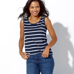 T-Shirt En Topje<Blancheporte Gestreept topje met ronde hals marine / wit