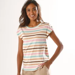 T-Shirt En Topje<Blancheporte Gestreept T-shirt met knoopdetail in jerseytricot ecru / veelkleurig