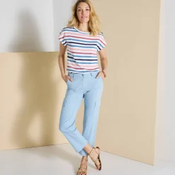T-Shirt En Topje<Blancheporte Gestreept T-shirt met knoopdetail in jerseytricot wit / veelkleurig