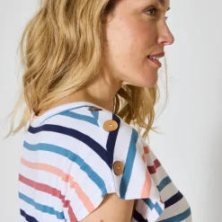 T-Shirt En Topje<Blancheporte Gestreept T-shirt met knoopdetail in jerseytricot wit / veelkleurig