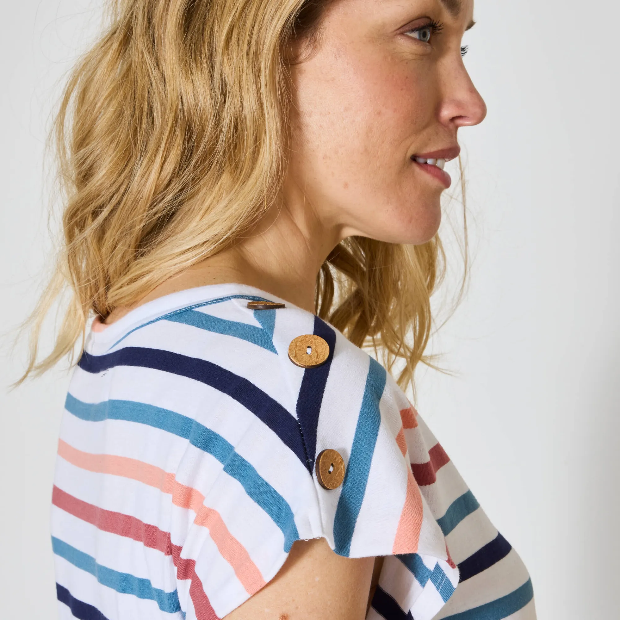 T-Shirt En Topje<Blancheporte Gestreept T-shirt met knoopdetail in jerseytricot wit / veelkleurig