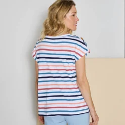 T-Shirt En Topje<Blancheporte Gestreept T-shirt met knoopdetail in jerseytricot wit / veelkleurig