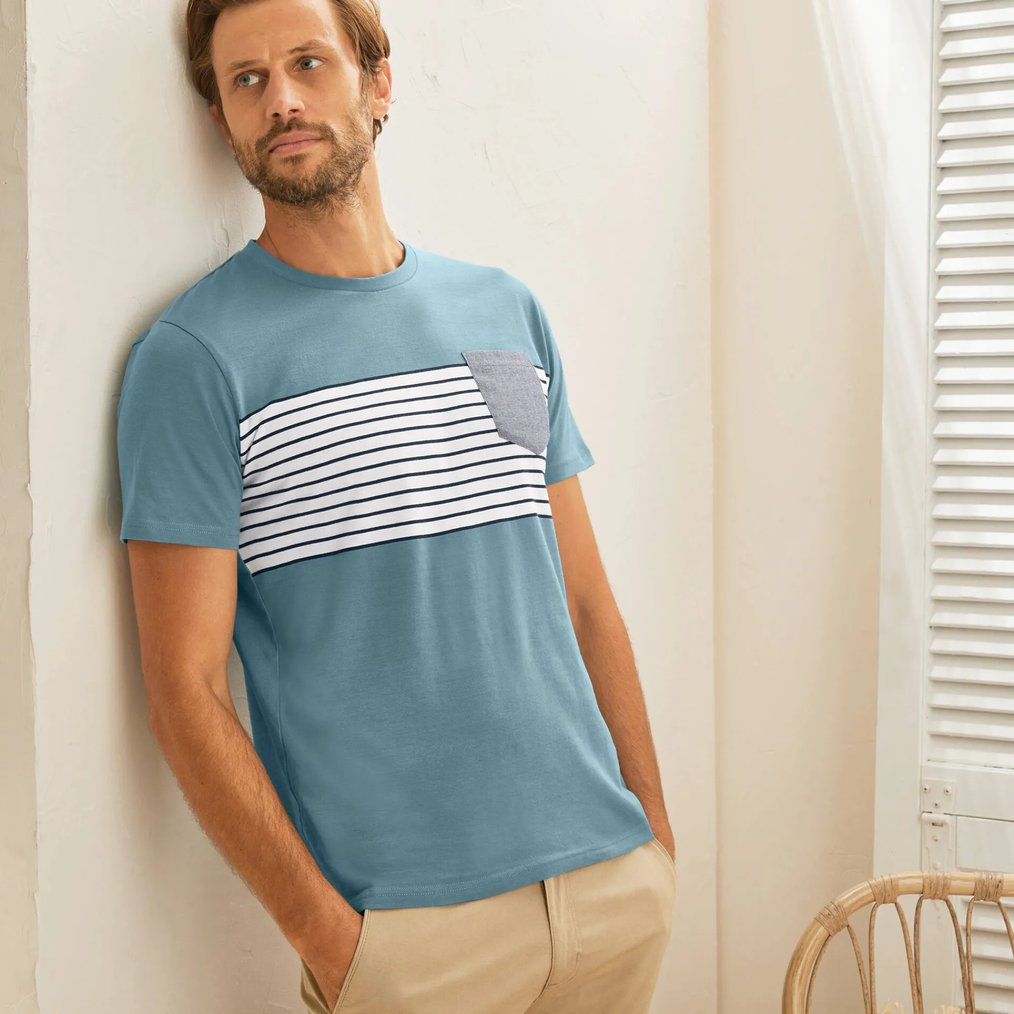 T-Shirt, Hemd En Polo<Blancheporte Gestreept T-shirt met korte mouwen laguneblauw