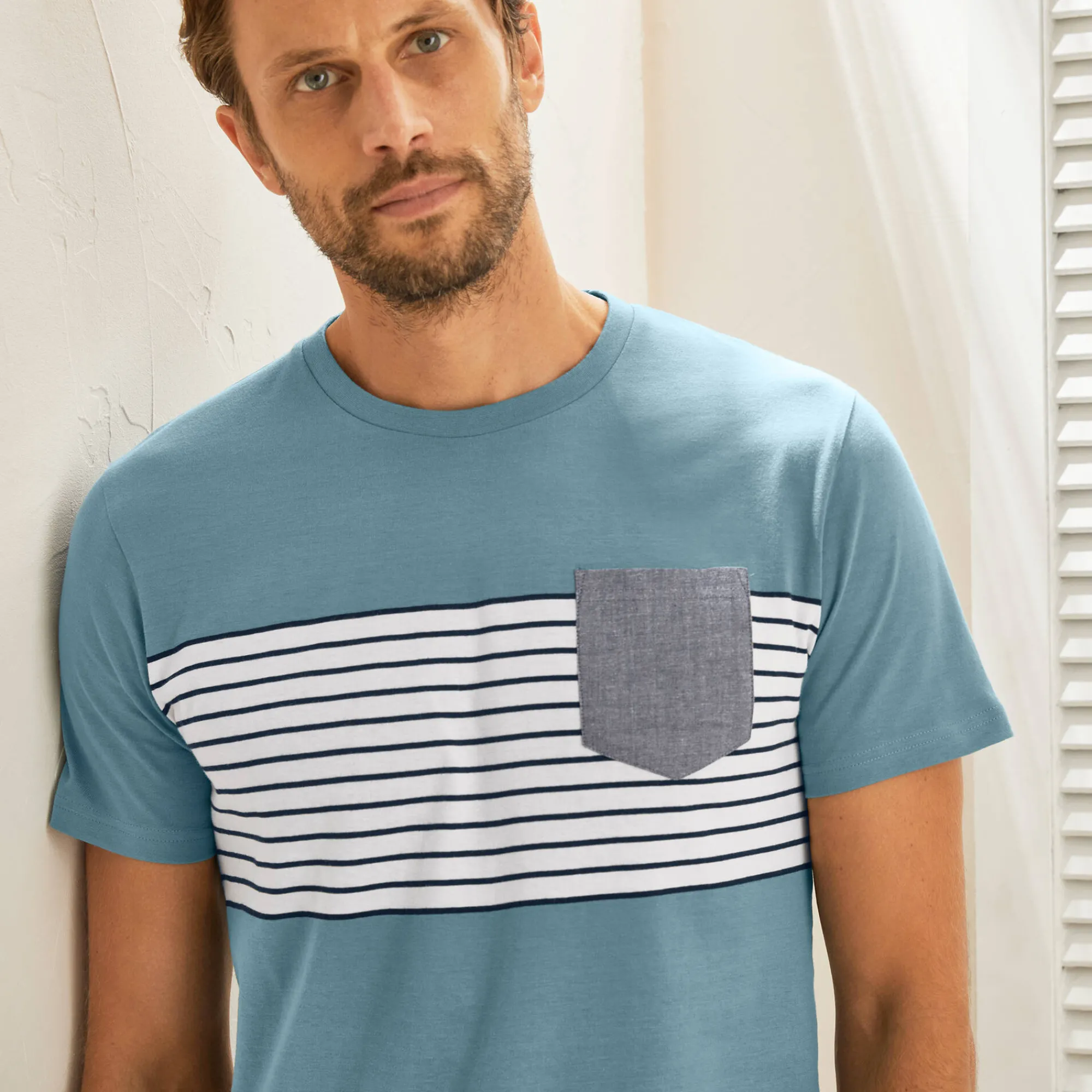 T-Shirt, Hemd En Polo<Blancheporte Gestreept T-shirt met korte mouwen laguneblauw