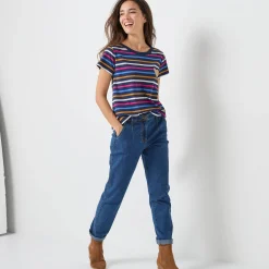 T-Shirt En Topje<Blancheporte Gestreept T-shirt met korte mouwen, goudkleurig hartje marine / veelkleurig