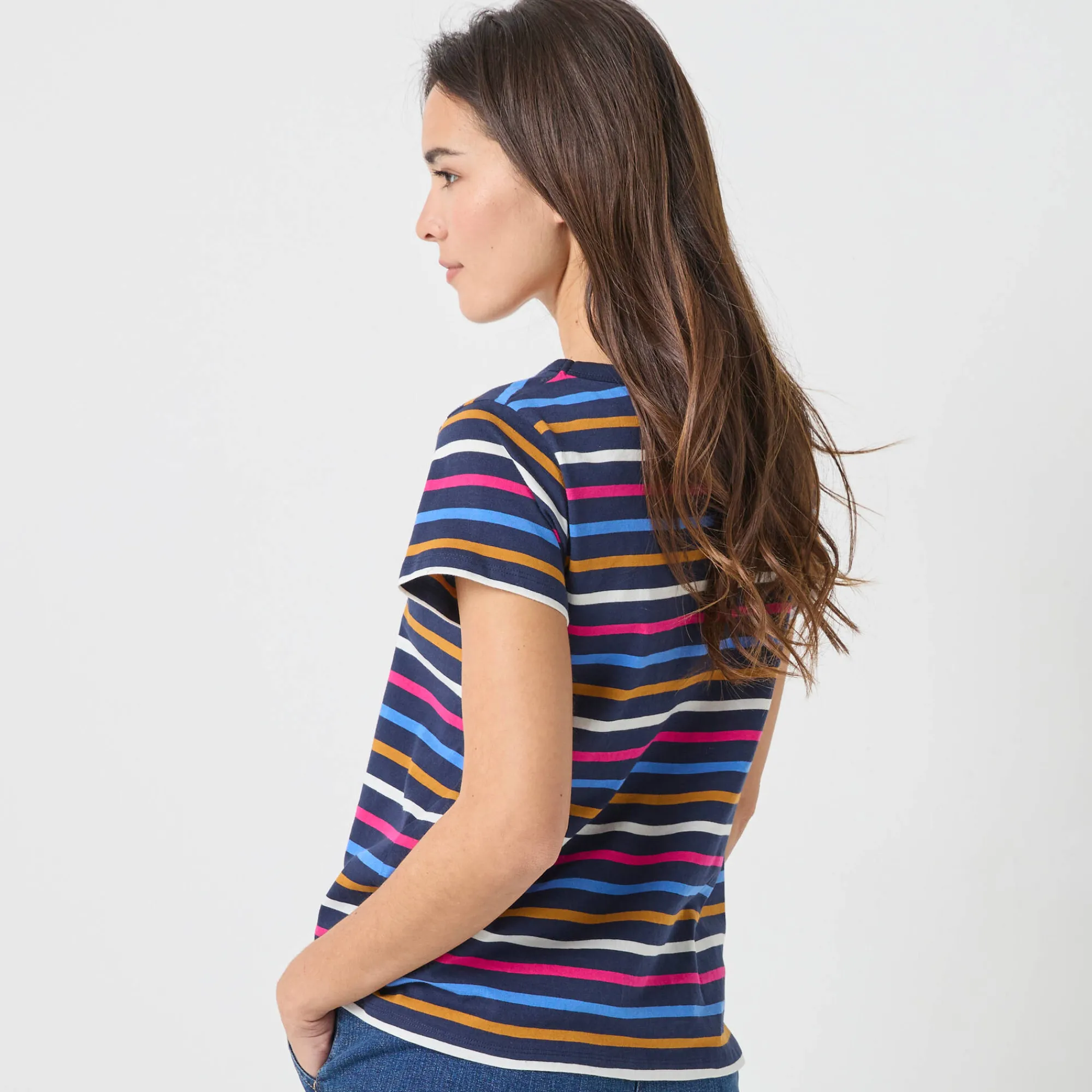 T-Shirt En Topje<Blancheporte Gestreept T-shirt met korte mouwen, goudkleurig hartje marine / veelkleurig