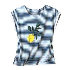 T-Shirt En Topje<Blancheporte Gestreept T-shirt met korte mouwen en geplaatste print, Kleine Lengtes wit / blauw