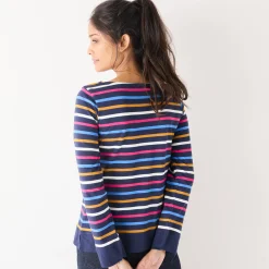 T-Shirt En Topje<Blancheporte Gestreept T-shirt met lange mouwen, goudkleurig hartje marine / veelkleurig
