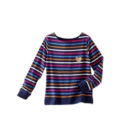 T-Shirt En Topje<Blancheporte Gestreept T-shirt met lange mouwen, goudkleurig hartje marine / veelkleurig