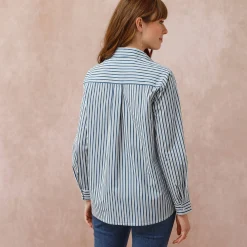 Bloes En Tuniek<Blancheporte Gestreepte bloes met knoopsluiting wit / blauw