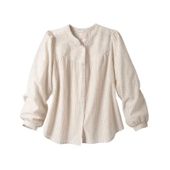 Bloes En Tuniek<Blancheporte Gestreepte bloes met knopen en ronde hals beige / wit
