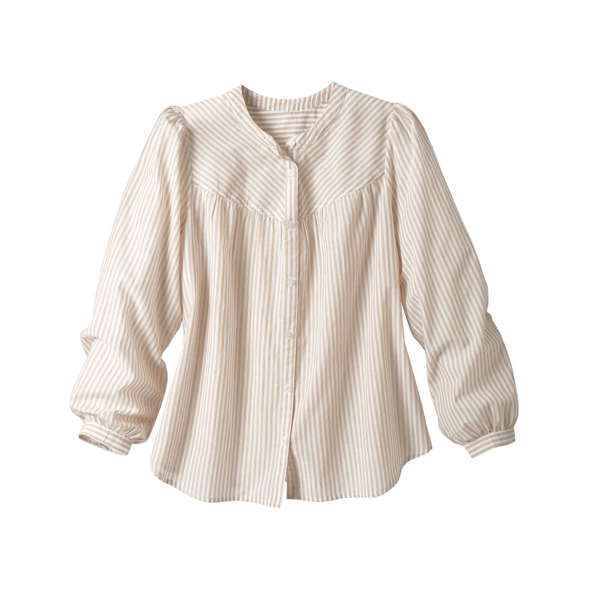 Bloes En Tuniek<Blancheporte Gestreepte bloes met knopen en ronde hals beige / wit