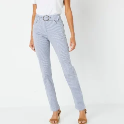 Broek<Blancheporte Gestreepte broek in recht model, voor kleine gestaltes blauw / wit