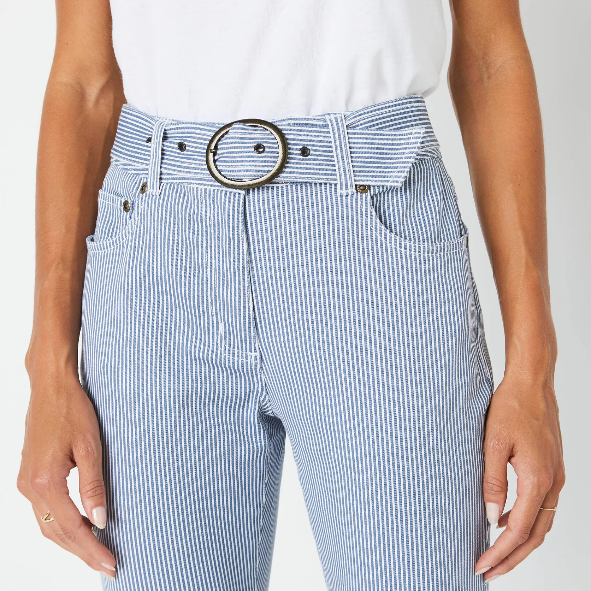Broek<Blancheporte Gestreepte broek in recht model, voor kleine gestaltes blauw / wit