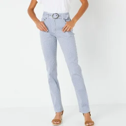 Broek<Blancheporte Gestreepte broek in recht model, voor kleine gestaltes blauw / wit