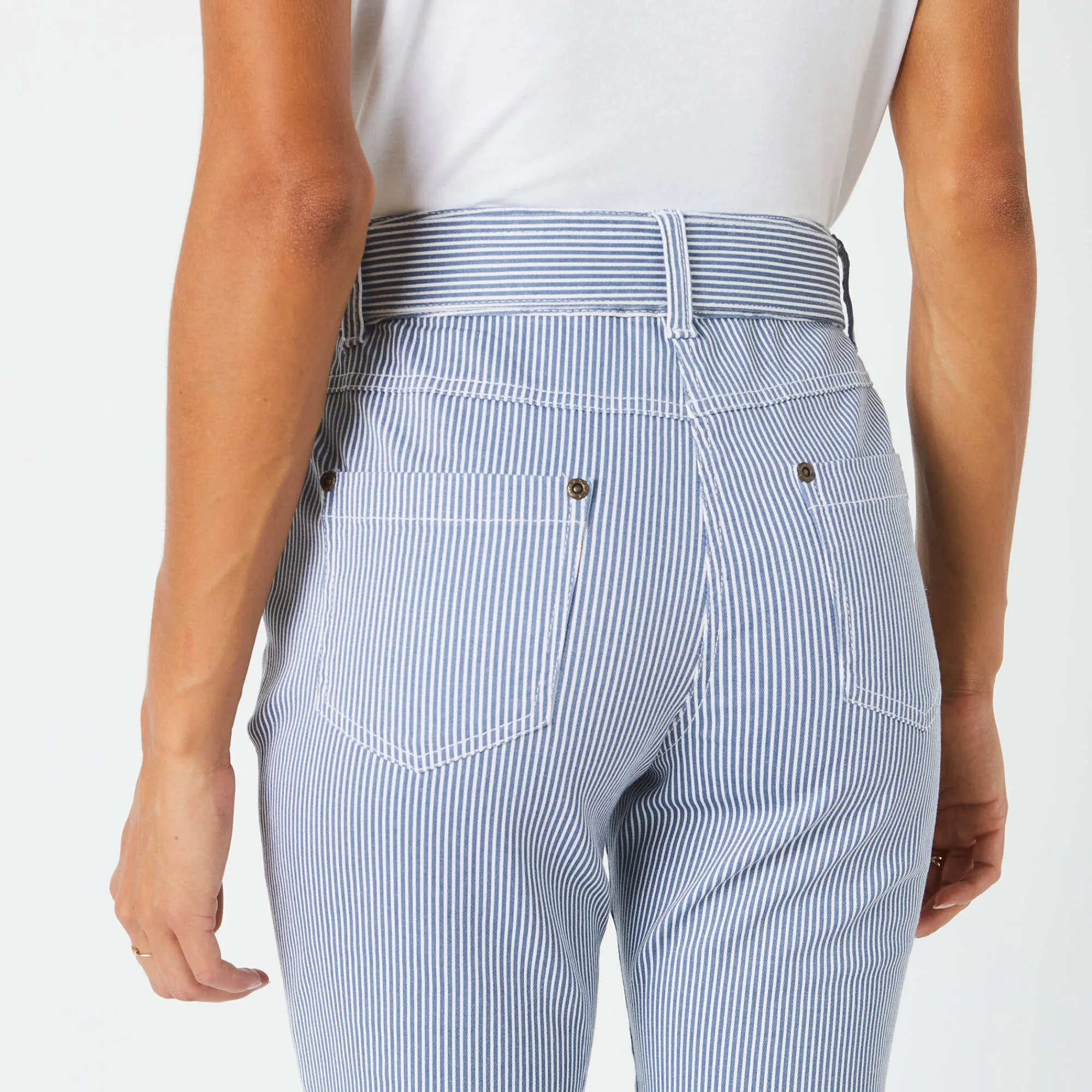 Broek<Blancheporte Gestreepte broek in recht model, voor kleine gestaltes blauw / wit