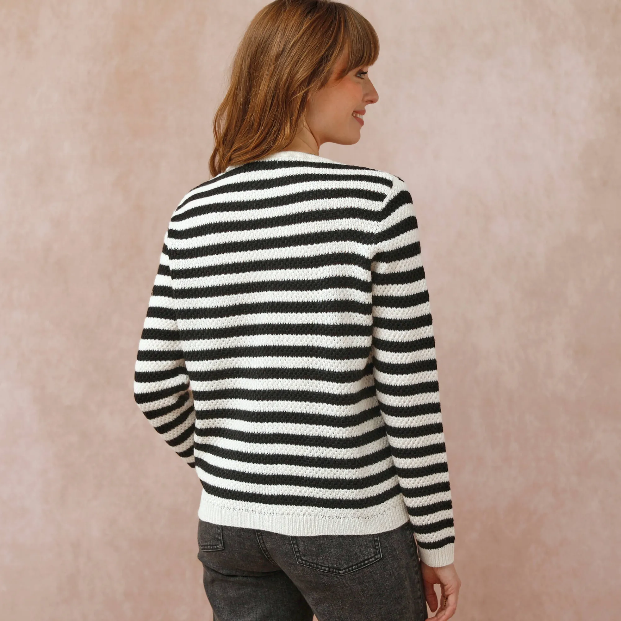 Trui En Vest<Blancheporte Gestreepte cardigan in fantasietricot ecru / zwart