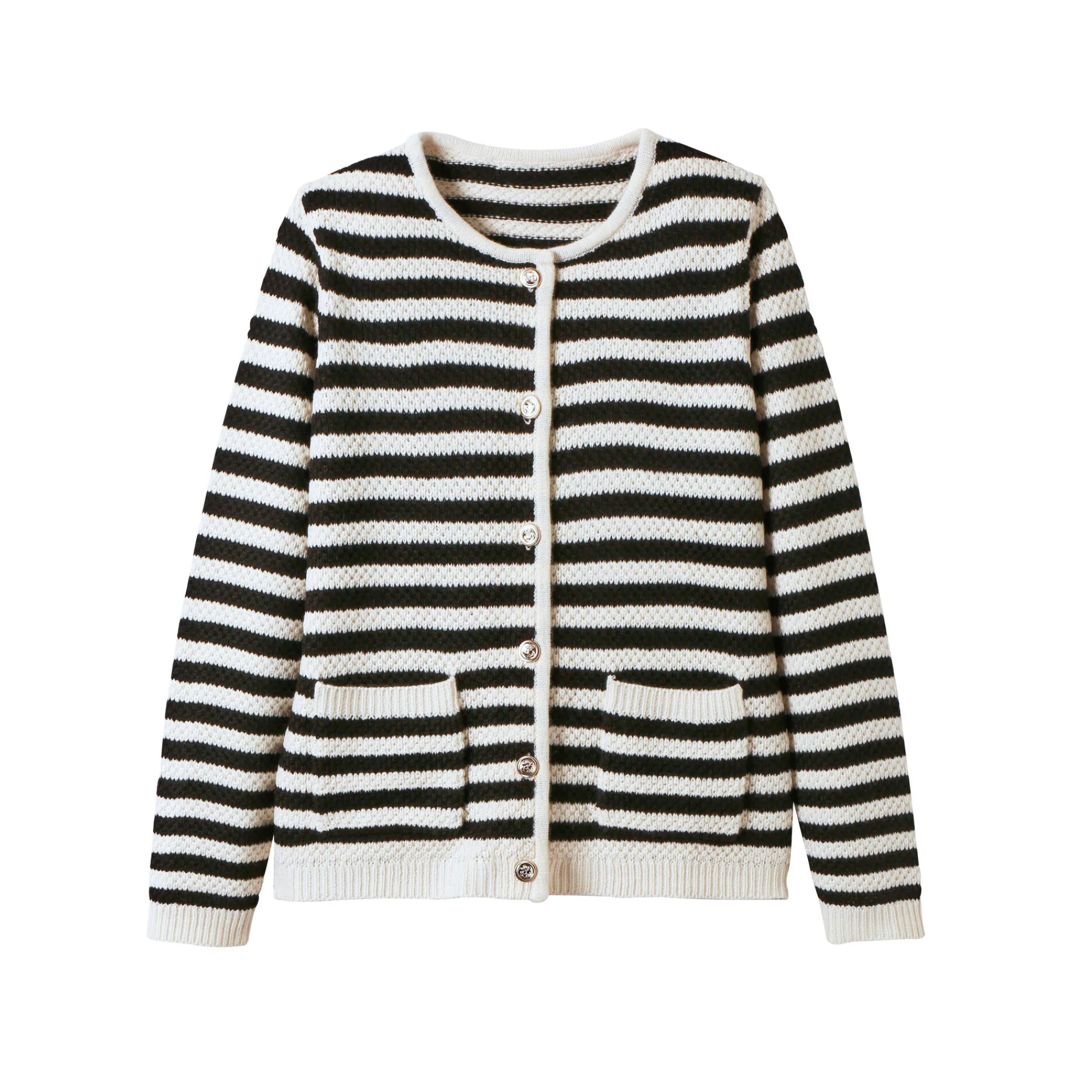 Trui En Vest<Blancheporte Gestreepte cardigan in fantasietricot ecru / zwart