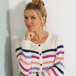 Trui En Vest<Blancheporte Gestreepte cardigan met knopen ecru / violine