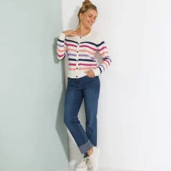 Trui En Vest<Blancheporte Gestreepte cardigan met knopen ecru / violine