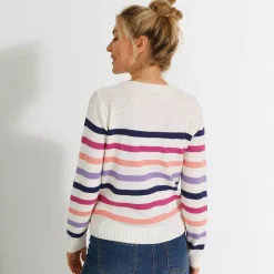 Trui En Vest<Blancheporte Gestreepte cardigan met knopen ecru / violine