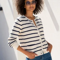 Trui En Vest<Blancheporte Gestreepte cardigan met officiersknopen, fantasietricot ecru / marine