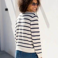 Trui En Vest<Blancheporte Gestreepte cardigan met officiersknopen, fantasietricot ecru / marine