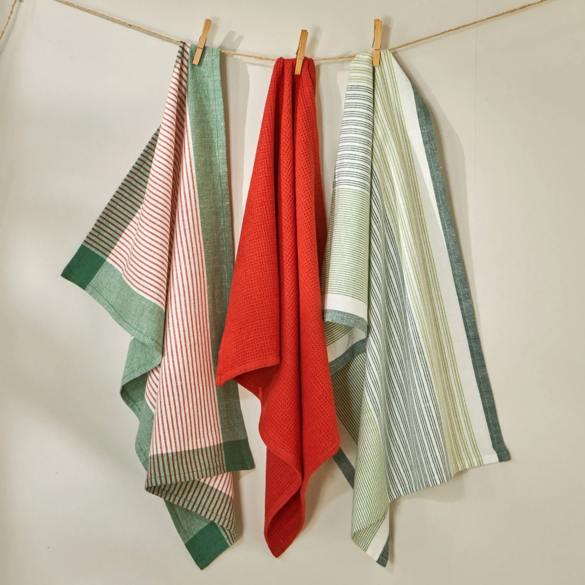 Droogdoek En Handdoek<Blancheporte Gestreepte en effen droogdoeken, katoen met ingeweven motieven - sets groen / terracotta