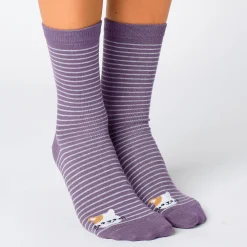 Panty’s, Kniekousen En Sokken<Blancheporte Gestreepte fantasiesokken met dierenmotieven - set van 3 paar grijs + blauw + mauve