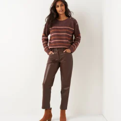 Trui En Vest<Blancheporte Gestreepte loose trui, boothals chocolade / rozenhout