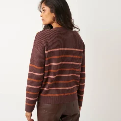 Trui En Vest<Blancheporte Gestreepte loose trui, boothals chocolade / rozenhout