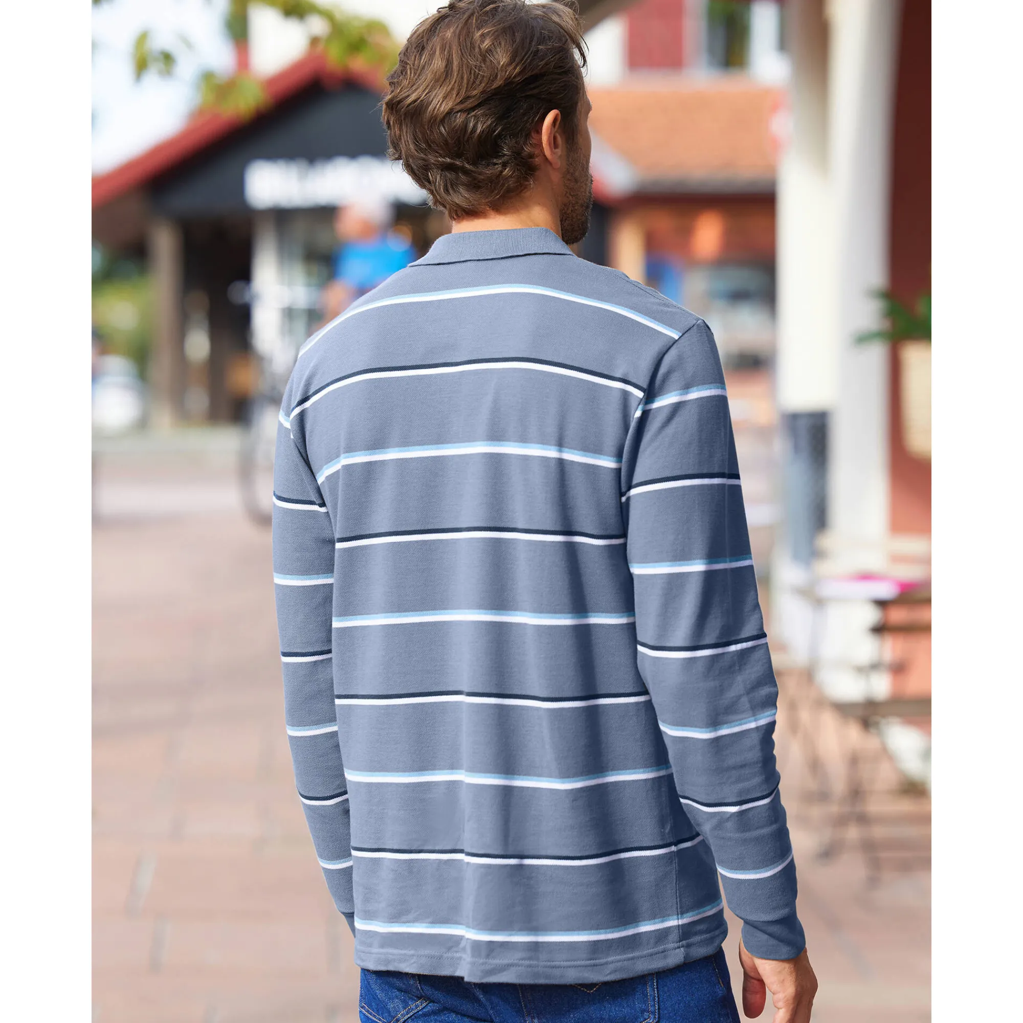 T-Shirt, Hemd En Polo<Blancheporte Gestreepte polo in chiné piquétricot met lange mouwen grijsparma