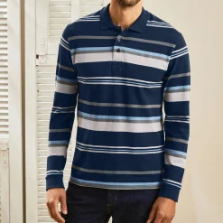 T-Shirt, Hemd En Polo<Blancheporte Gestreepte polo in piquétriot, lange mouwen marine / grijs