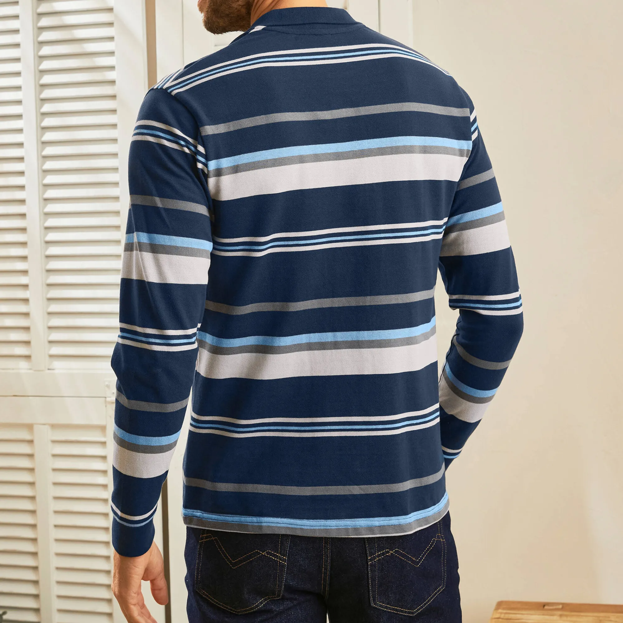 T-Shirt, Hemd En Polo<Blancheporte Gestreepte polo in piquétriot, lange mouwen marine / grijs