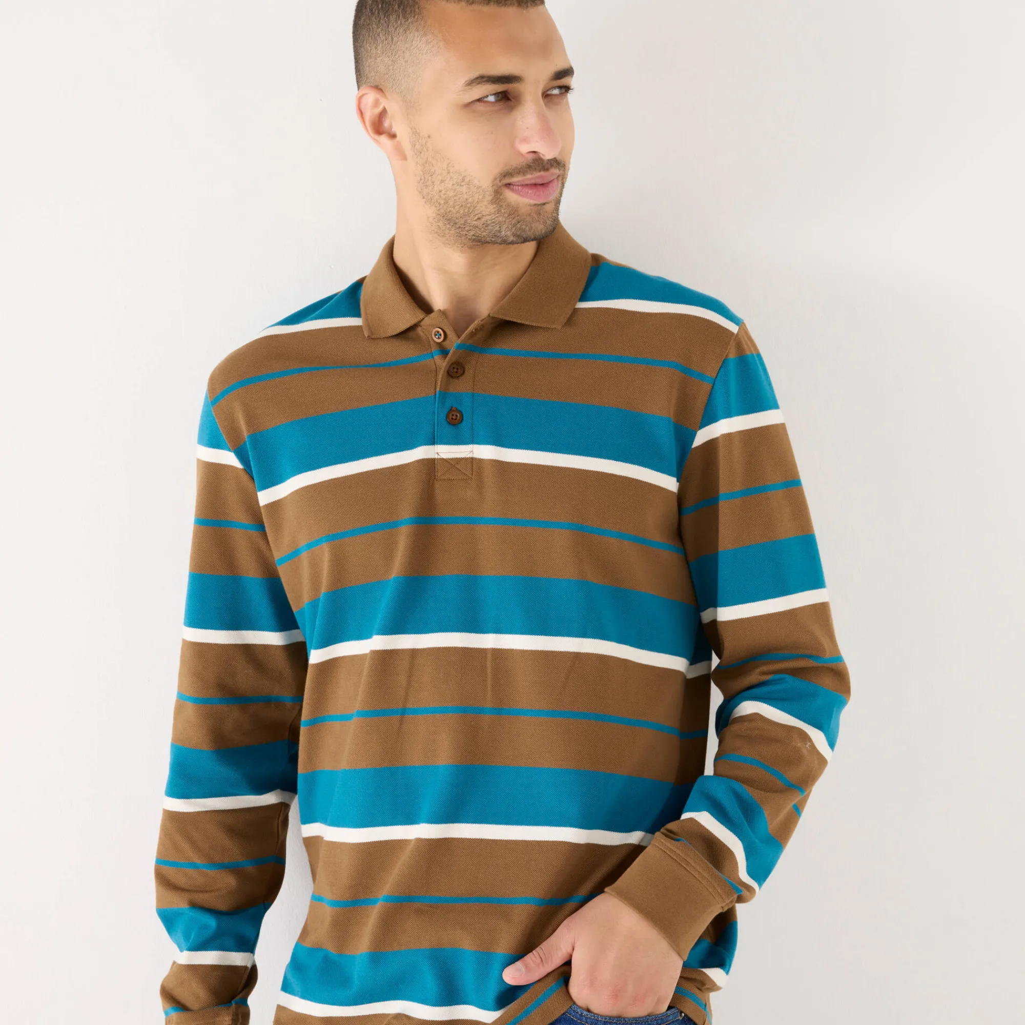 T-Shirt, Hemd En Polo<Blancheporte Gestreepte polo in piquétricot, lange mouwen koper