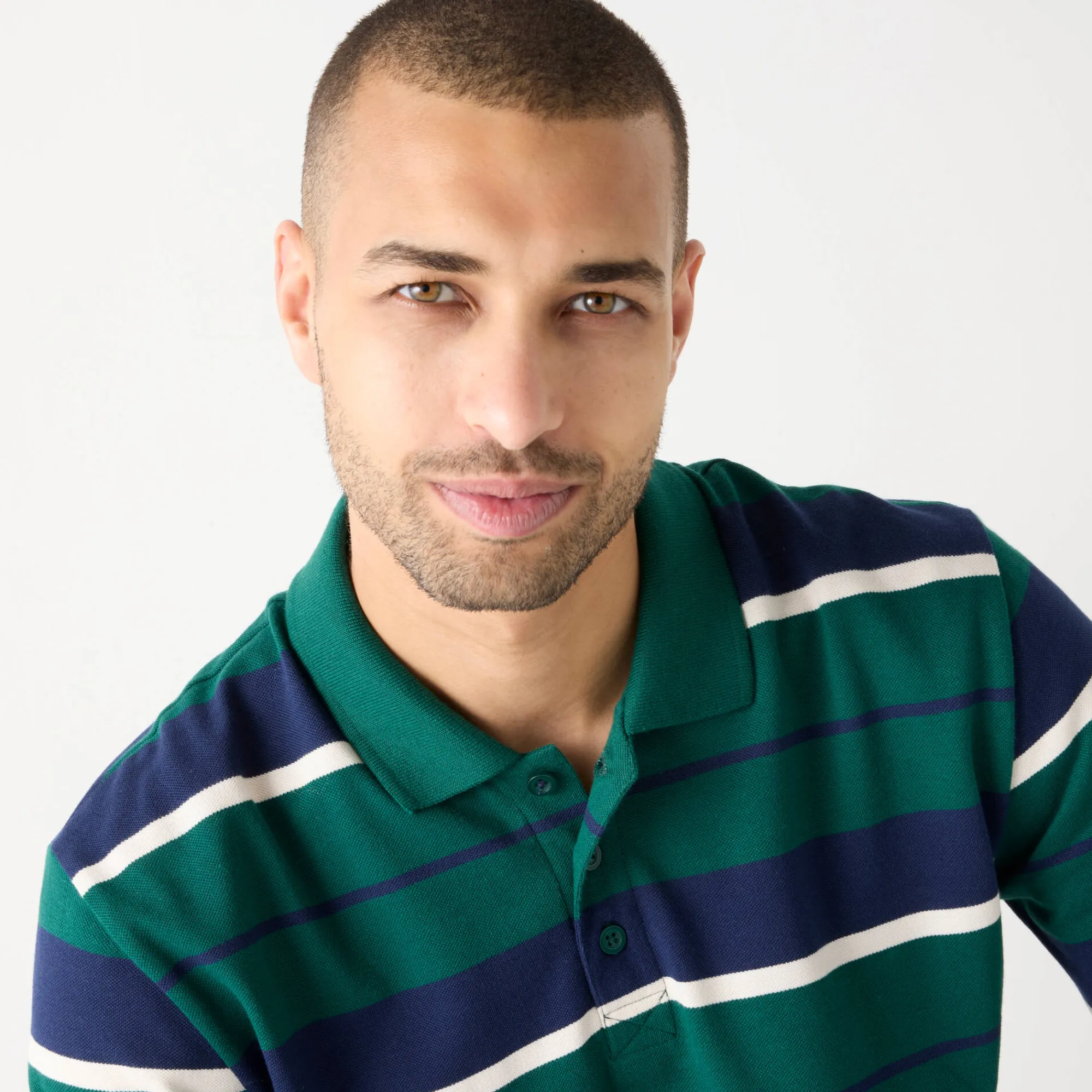 T-Shirt, Hemd En Polo<Blancheporte Gestreepte polo in piquétricot, lange mouwen flessengroen