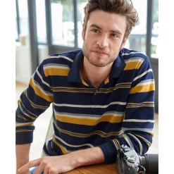 T-Shirt, Hemd En Polo<Blancheporte Gestreepte polo in piquétriot, lange mouwen marine / honing