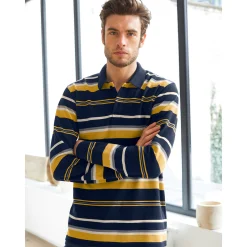 T-Shirt, Hemd En Polo<Blancheporte Gestreepte polo in piquétriot, lange mouwen marine / honing