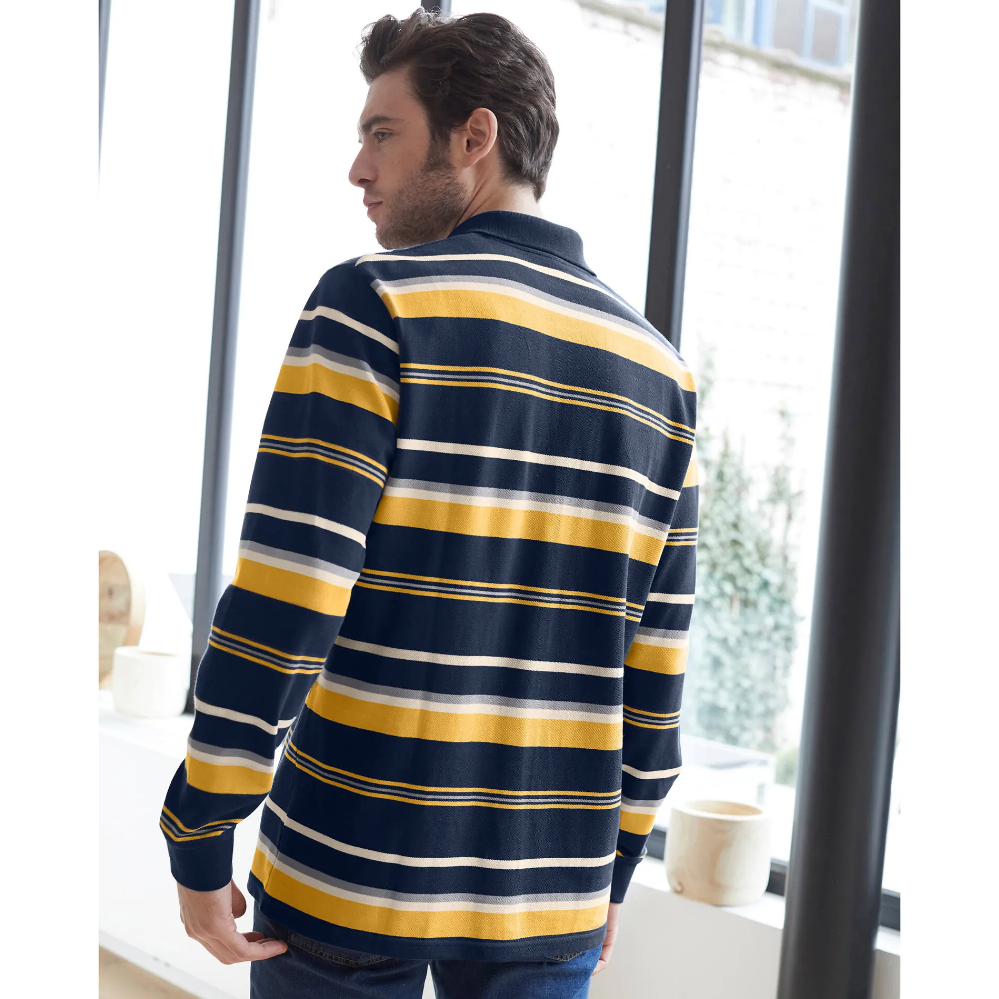 T-Shirt, Hemd En Polo<Blancheporte Gestreepte polo in piquétriot, lange mouwen marine / honing