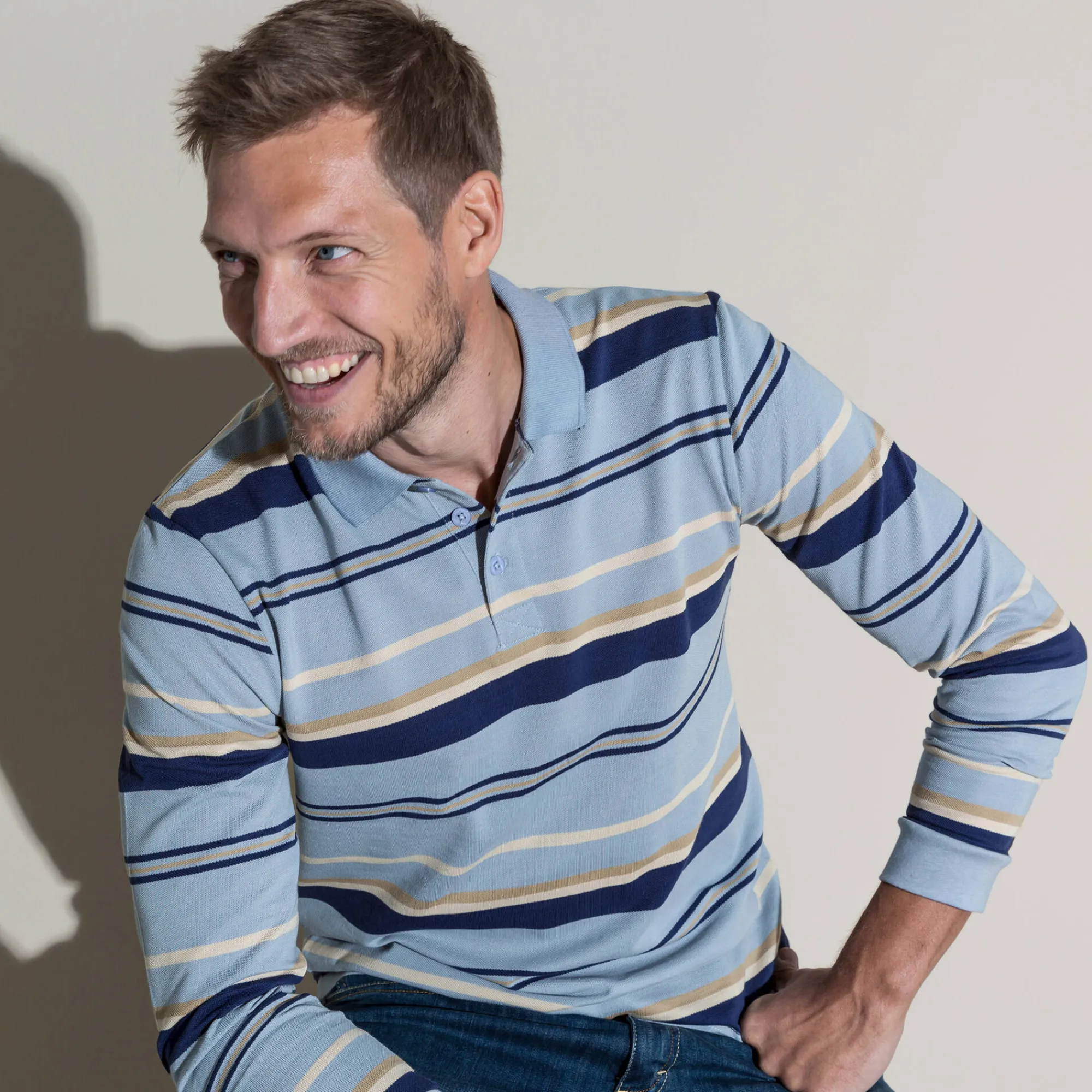 T-Shirt, Hemd En Polo<Blancheporte Gestreepte polo in piquétriot, lange mouwen lichtblauw