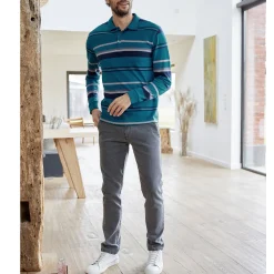 T-Shirt, Hemd En Polo<Blancheporte Gestreepte polo in piquétriot, lange mouwen eendenblauw