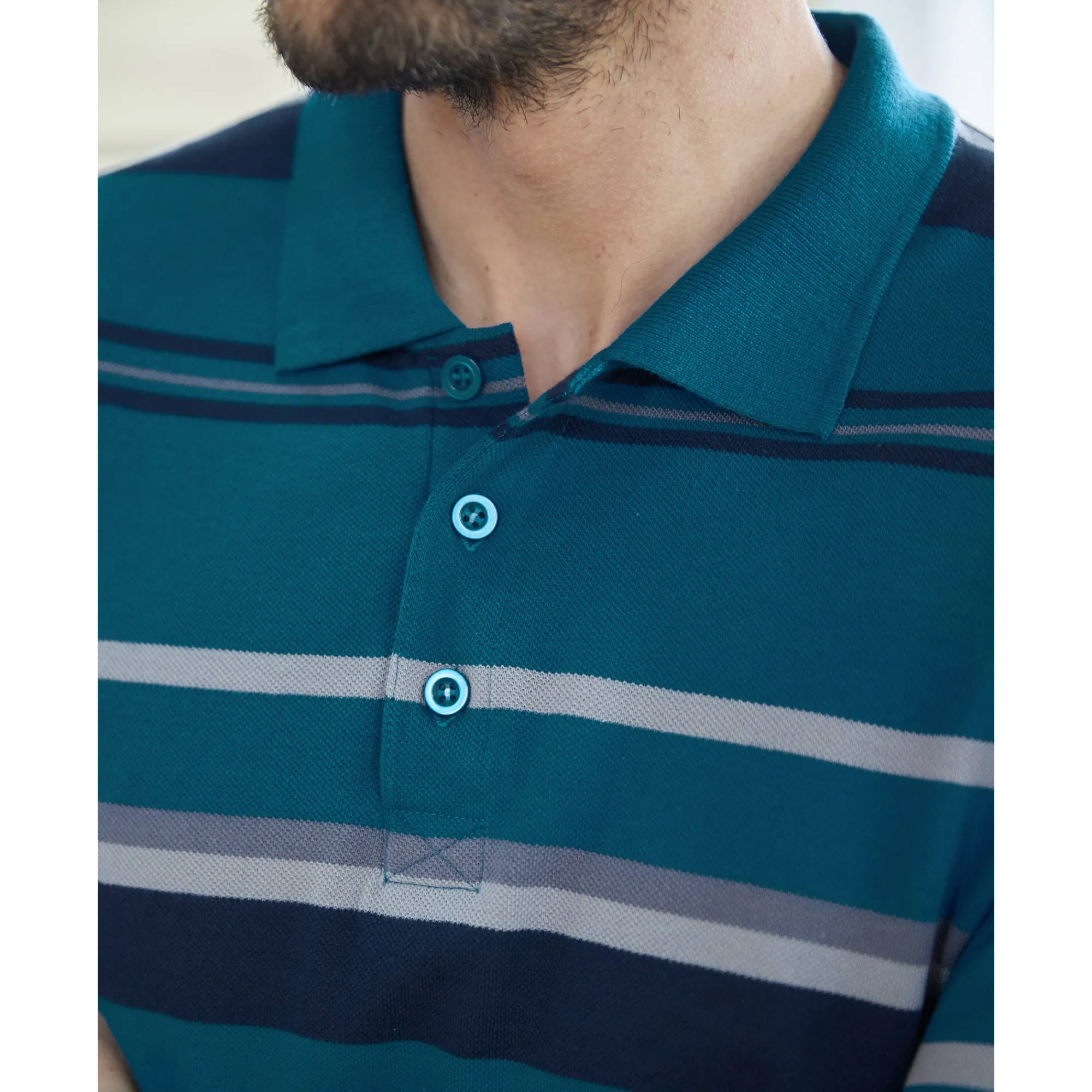 T-Shirt, Hemd En Polo<Blancheporte Gestreepte polo in piquétriot, lange mouwen eendenblauw
