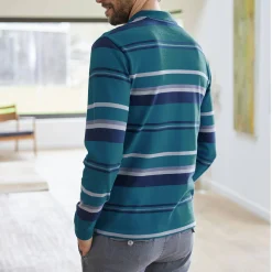 T-Shirt, Hemd En Polo<Blancheporte Gestreepte polo in piquétriot, lange mouwen eendenblauw
