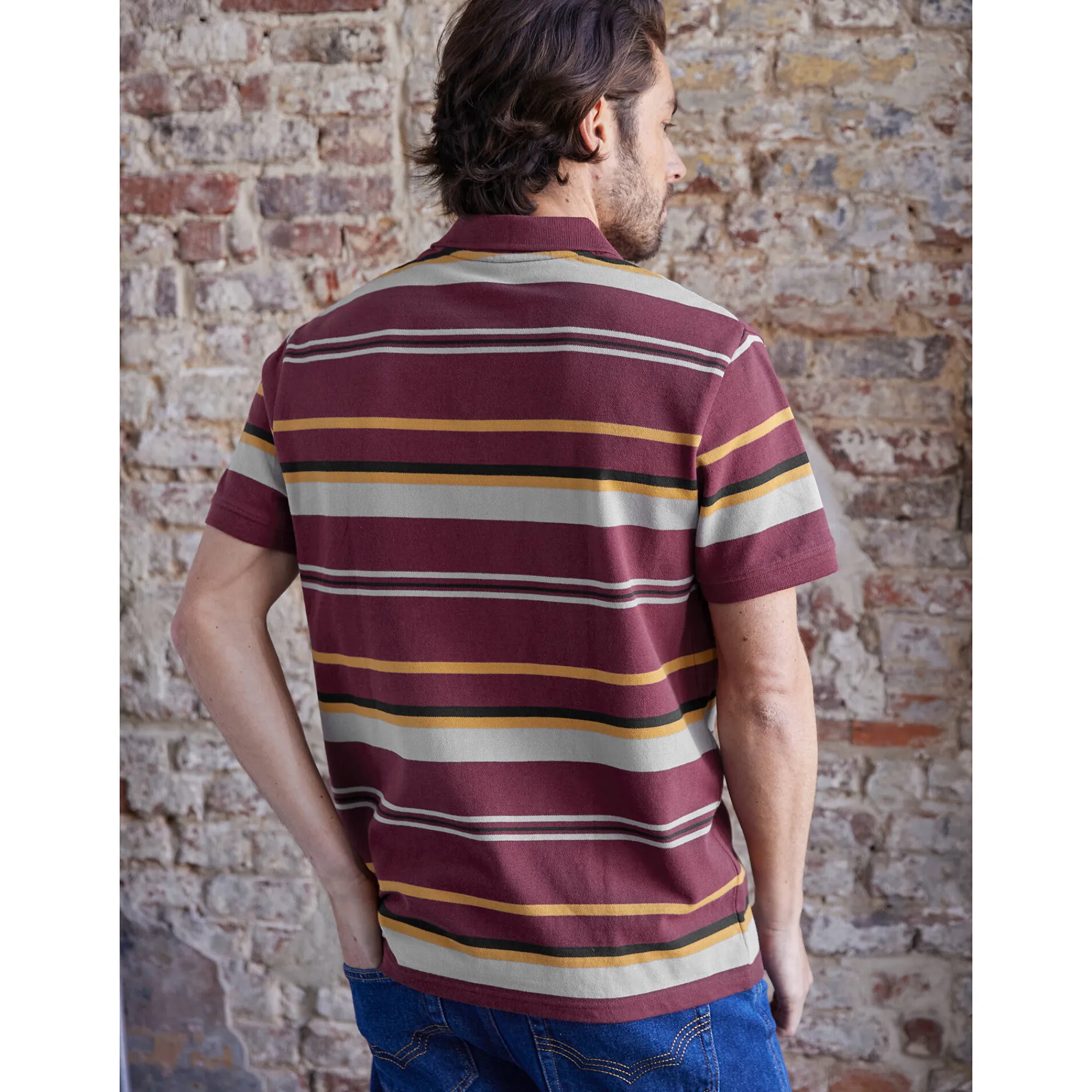 T-Shirt, Hemd En Polo<Blancheporte Gestreepte poloin piquétricot, korte mouwen pruim / honing