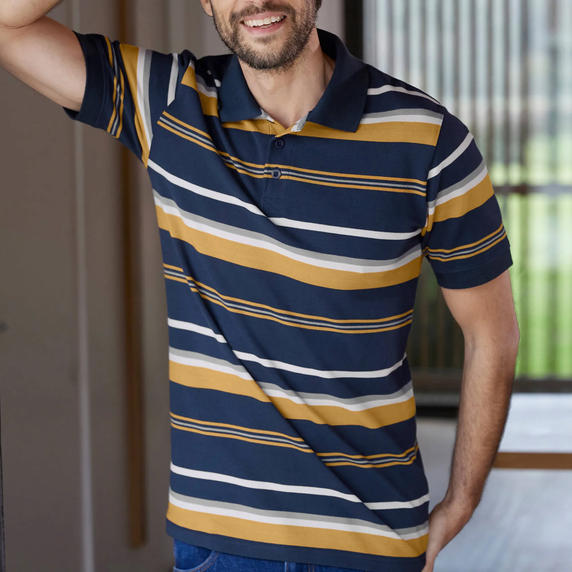 T-Shirt, Hemd En Polo<Blancheporte Gestreepte poloin piquétricot, korte mouwen marine / honing