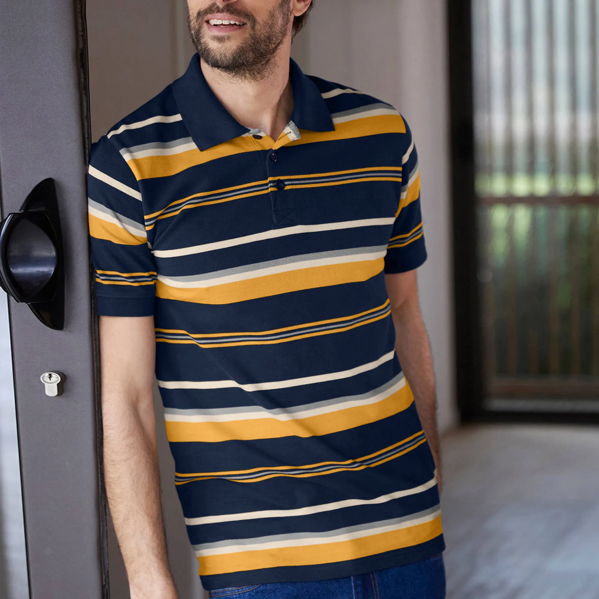 T-Shirt, Hemd En Polo<Blancheporte Gestreepte poloin piquétricot, korte mouwen marine / honing