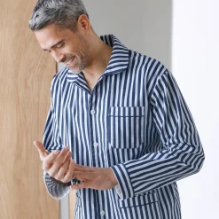 Pyjama En Kamerjas<Blancheporte Gestreepte pyjama - katoenflanel marine / ecru