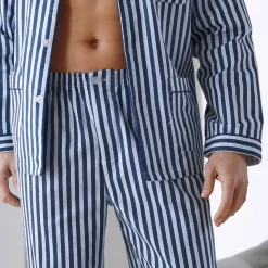 Pyjama En Kamerjas<Blancheporte Gestreepte pyjama - katoenflanel marine / ecru